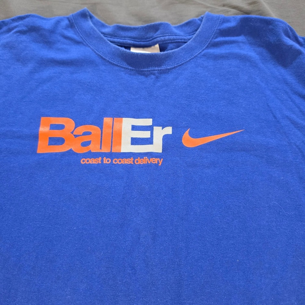 Nike Baller Coast to Coast Delivery Parody Graphic T-Shirt Blue Mens XXL Vtg Y2K